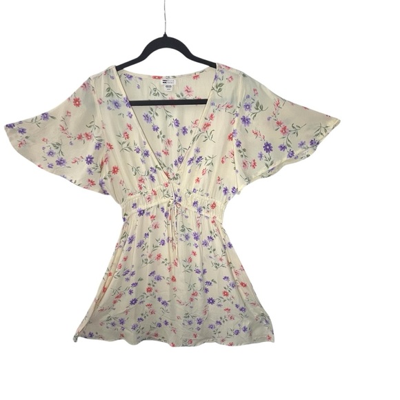 Billabong Cream Pink Smocked Ruffled Mini Sundress - Picture 3 of 9